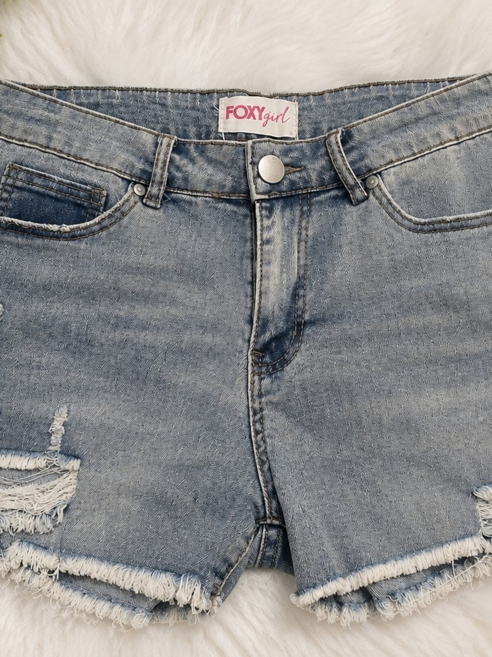 Women's Light Blue Distressed Denim Shorts